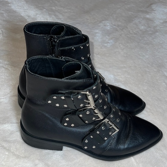 Steven New York Women’s Leather Edgy Black ⚫️ Bold Buckle Side Zipper SZ 6.5 💋 - Picture 4 of 13